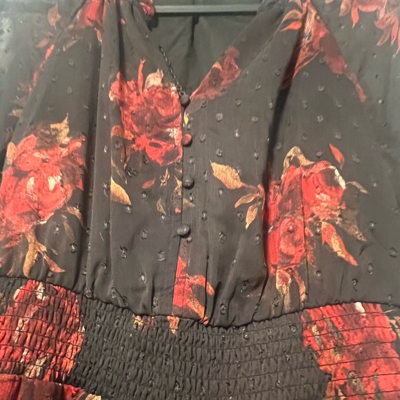 Frye & Co Floral Black and Red Women's Dress - Picture 3 of 8